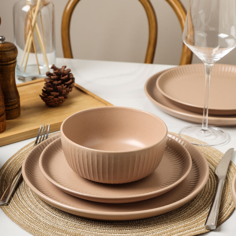 Stone Lain Logan Stoneware 16 Piece Dinnerware Set with Pasta Bowls, Terracotta