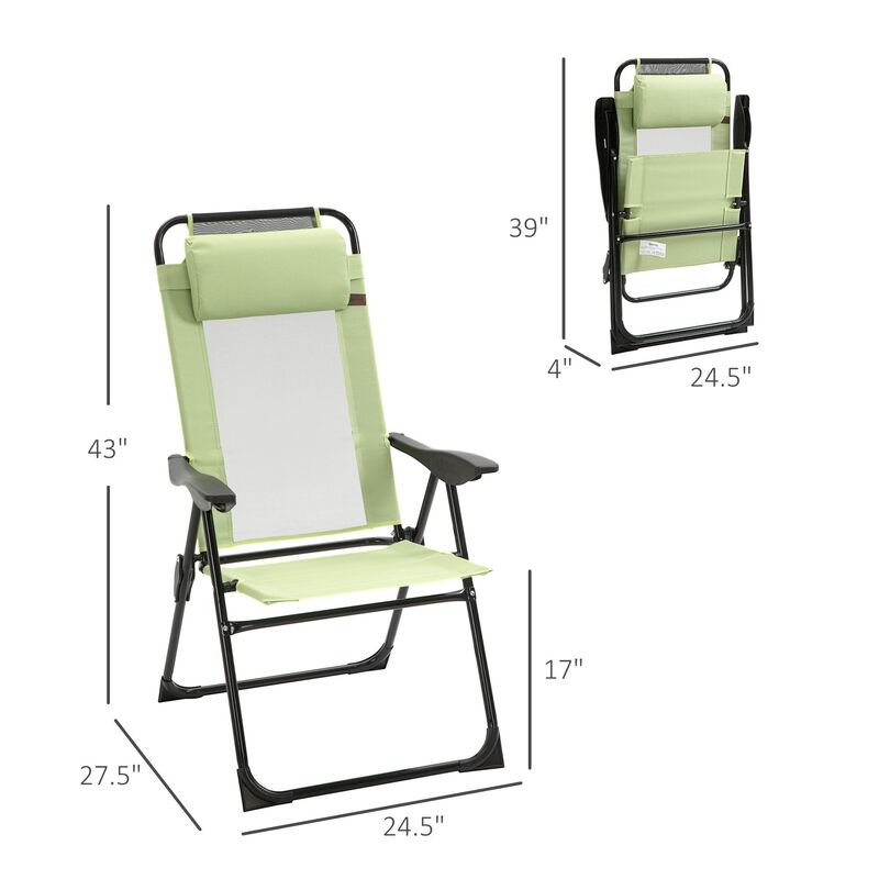 Set of 2 Portable Folding Recliner Outdoor Patio Chaise Lounge Chair with Adjustable Backrest, Green