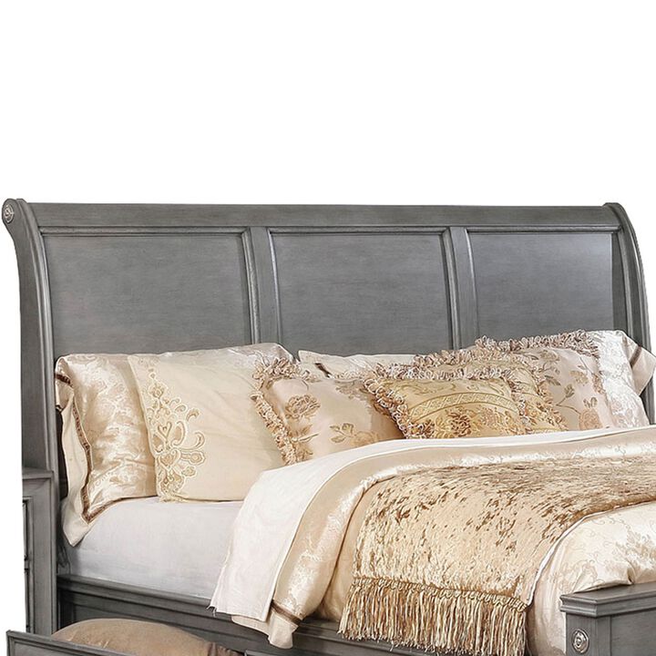 Wooden Queen Size Bed with Spacious Storage Drawers, Gray-Benzara