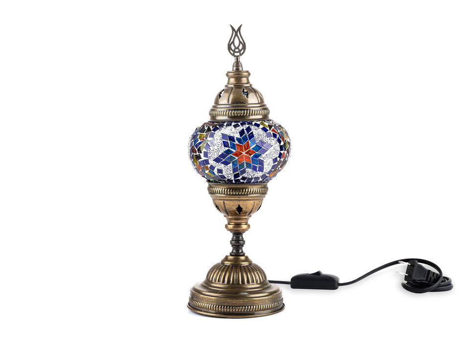 14.5 in. Handmade Multicolor Flower Mosaic Glass Table Lamp with Brass Color Metal Base