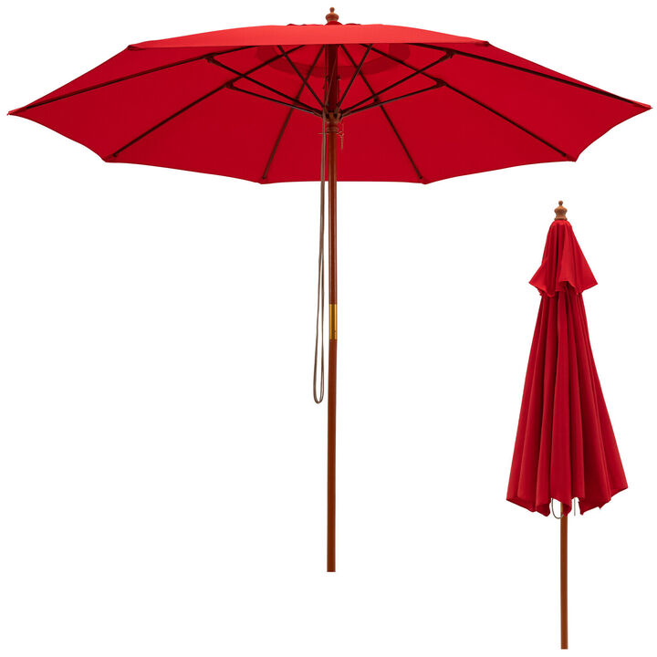 9.5 Feet Pulley Lift Round Patio Umbrella with Fiberglass Ribs