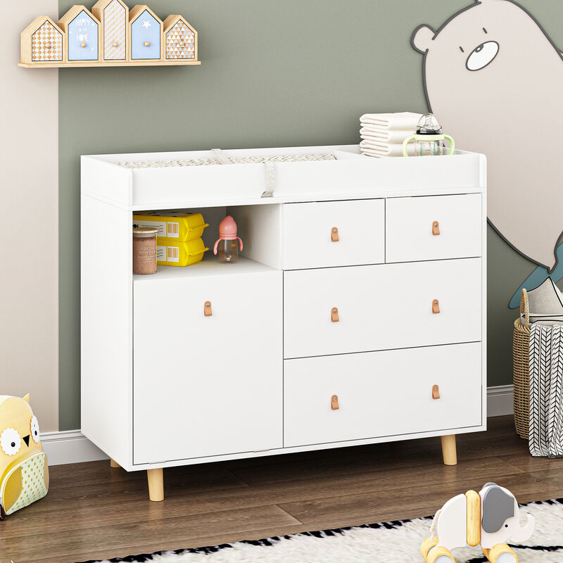 White 4-Drawer Kid Dresser Baby Changing Table Nursery Dresser 37 in. H x 45 in. W