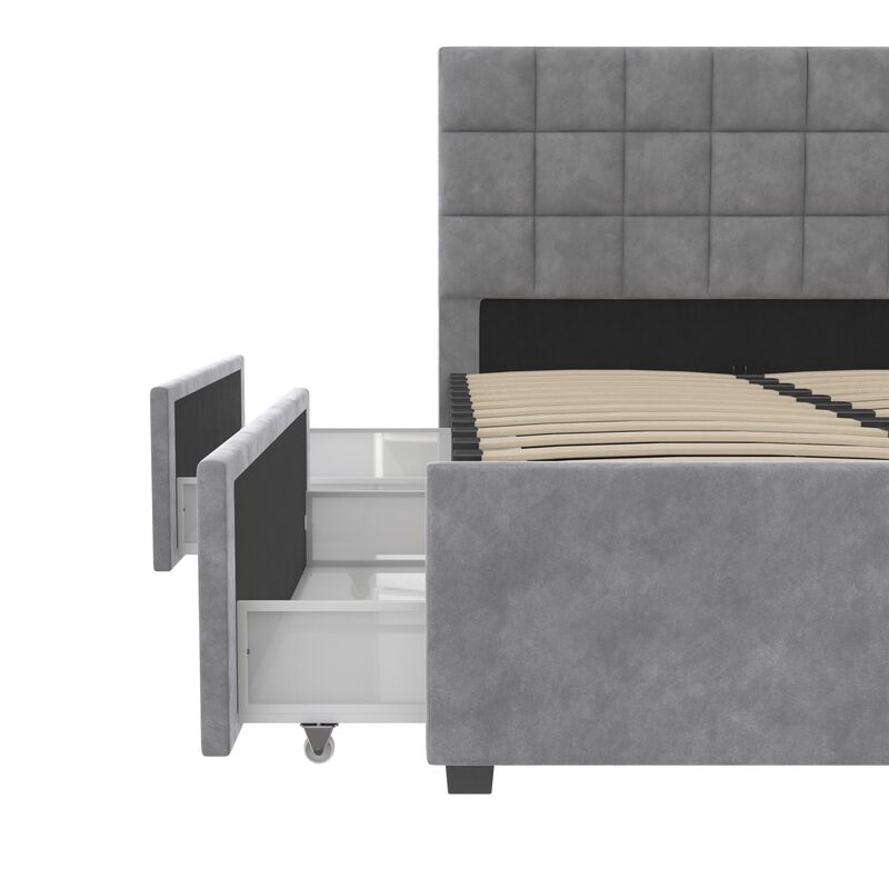 CosmoLiving Serena Upholstered Bed with Drawers, Bedroom Storage