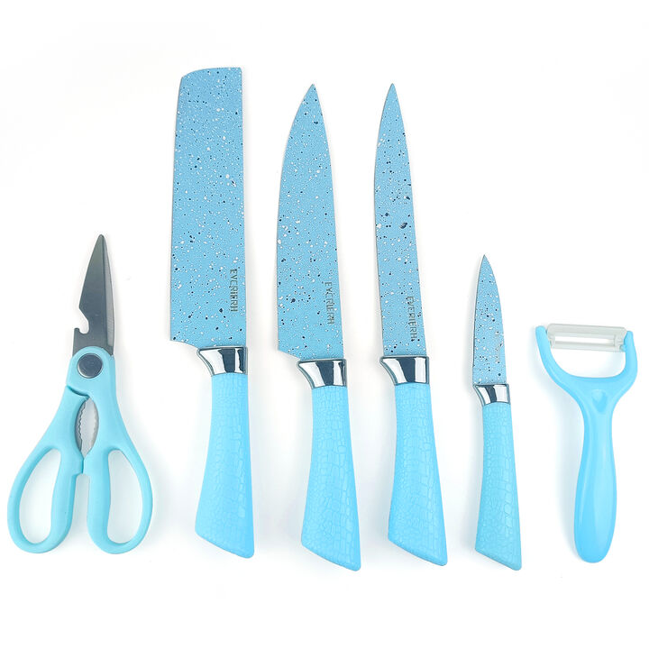 Mega Casa 6 PCS Kitchen Knife Set Japanese Damascus Chef Knives Cleaver Set (Blue)