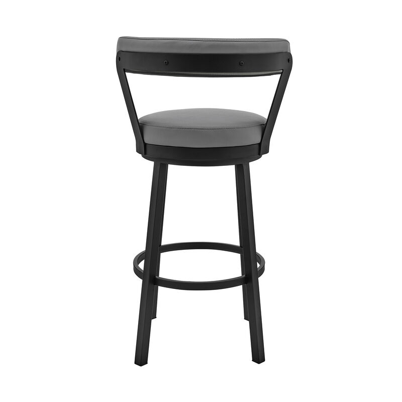 Kobe Bar Height Swivel Bar Stool in Black Finish and Gray Faux Leather