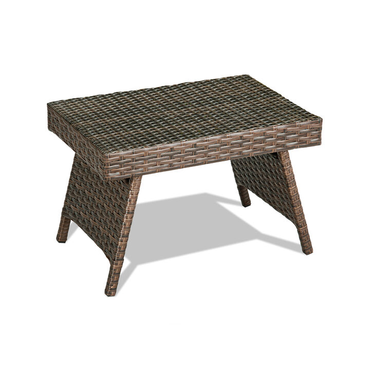 Folding PE Rattan Side Coffee Table Patio Garden Furniture