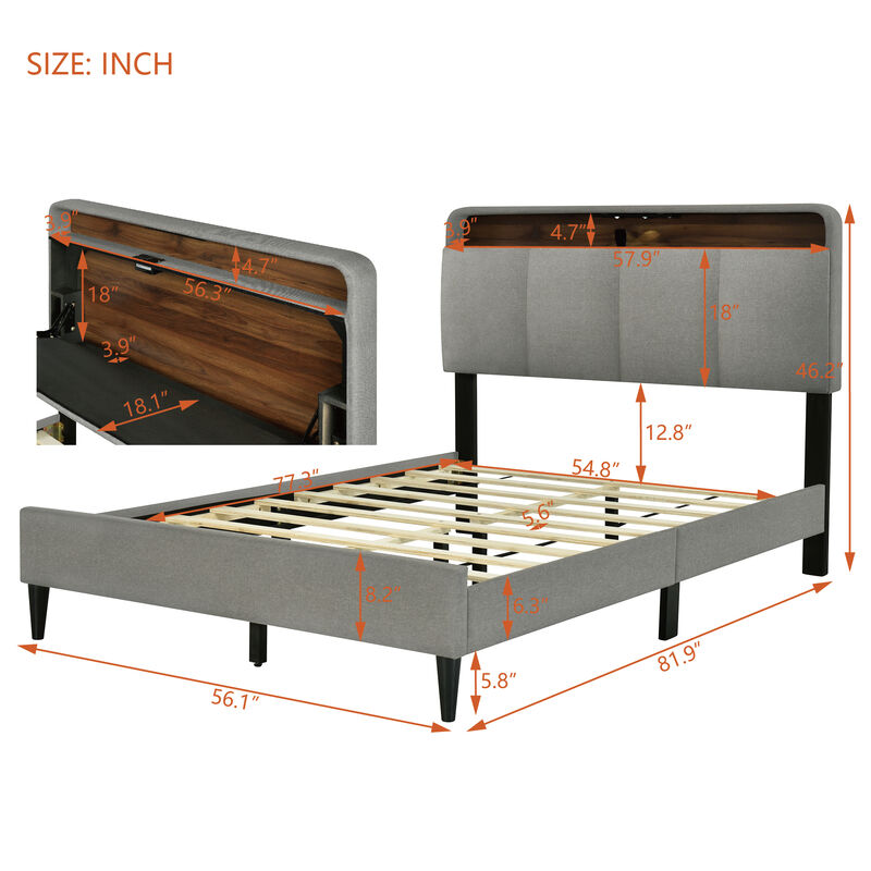 Merax Upholstered Platform Bed with Storage Headboard