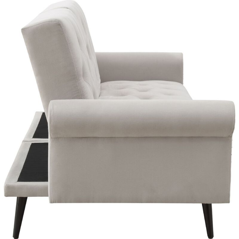 Adjustable Sofa with Button Tufting and Rolled Arms, White-Benzara