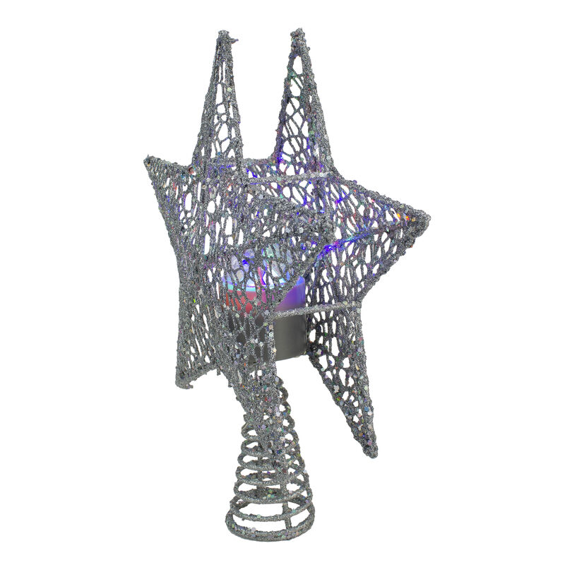 13" Lighted Silver Star with Rotating Projector Christmas Tree Topper - Multicolor LED Lights