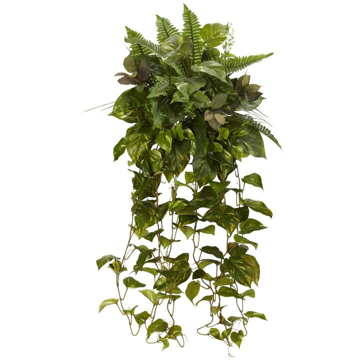 Nearly Natural 36-in Mixed Greens Hanging Artificial Plant (Set of 2)