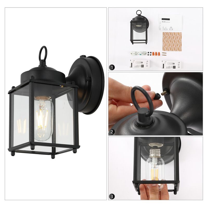 Boston 4.25" 1-Light Farmhouse Industrial Iron/Glass Outdoor LED Sconce, Black/Clear (Set of 2)