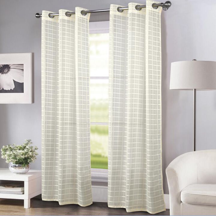 RT Designers Collection Wanda Box Voile Light Filtering One Grommet Curtain Panel 54" x 90" Beige