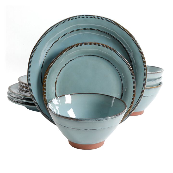 Gibson Elite Terranea 12 Piece Round Terracotta Dinnerware Set in Teal