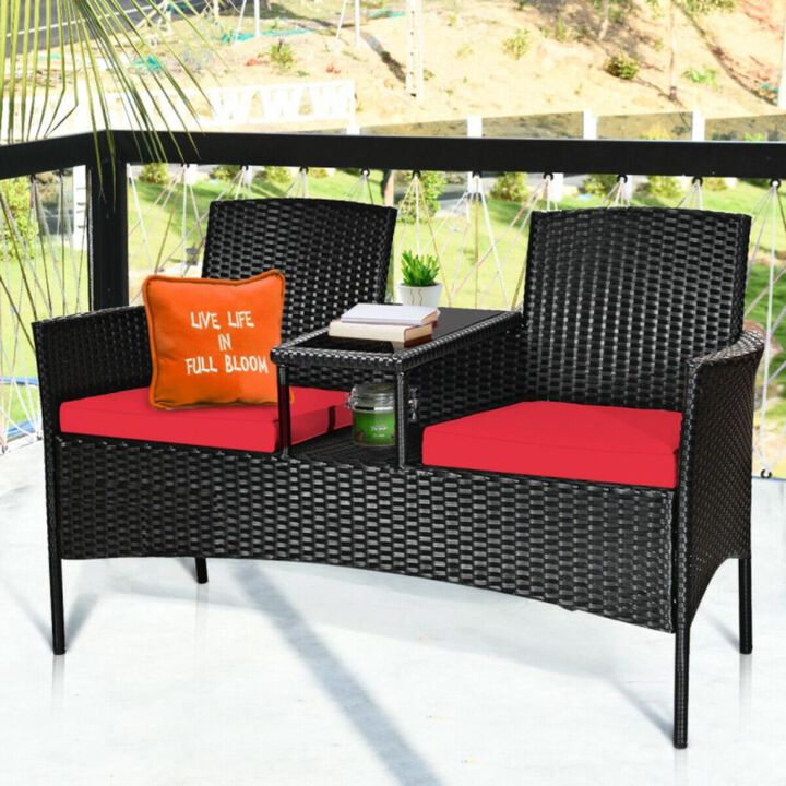 Hivvago Wicker Patio Conversation Furniture Set with Removable Cushions and Table