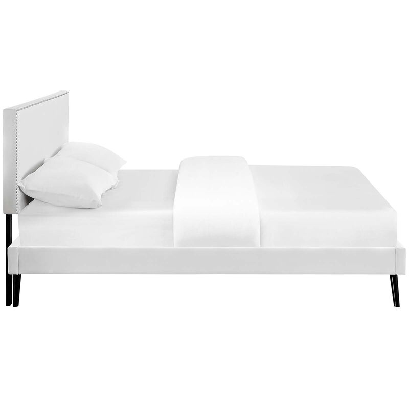 Modway - Macie King Vinyl Platform Bed with Round Splayed Legs White