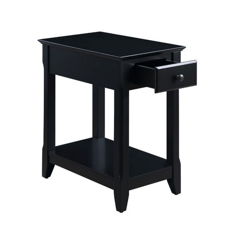 Accent Table with 1 Drawer and Bottom Shelf, Black - Benzara