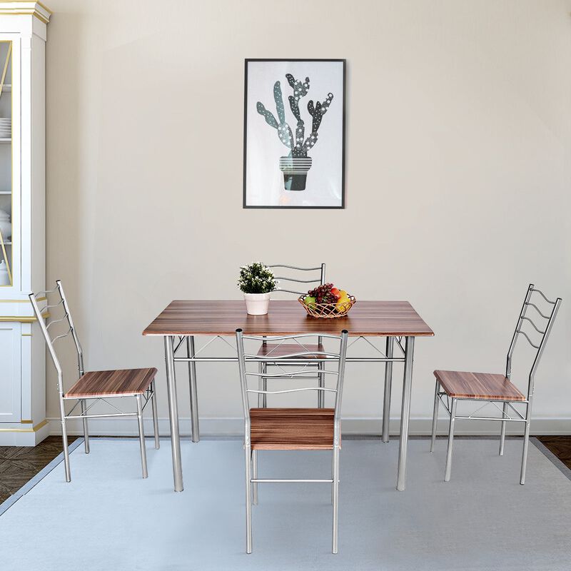 5 Pieces Wood Metal Dining Table Set with 4 Chairs