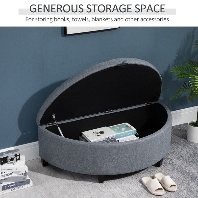 Gray Entryway Elegance: Half Moon Storage Ottoman Bench