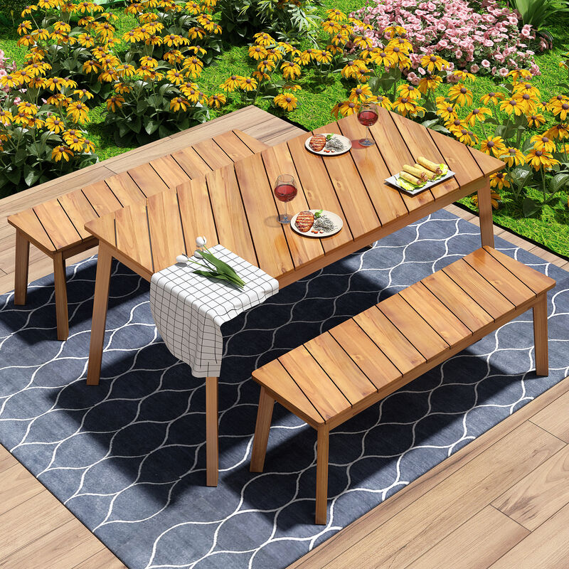 Merax 3 Pieces Acacia Wood Table Bench Dining Set