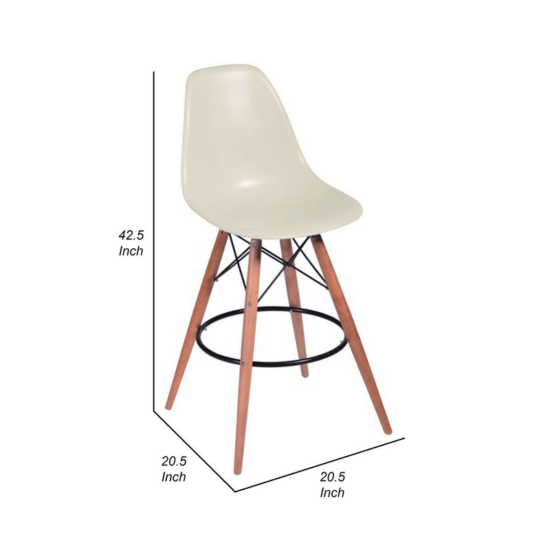 30 Inch Barstool Chair Set of 2, Rounded Silhouette, Brown Wood Legs - Benzara