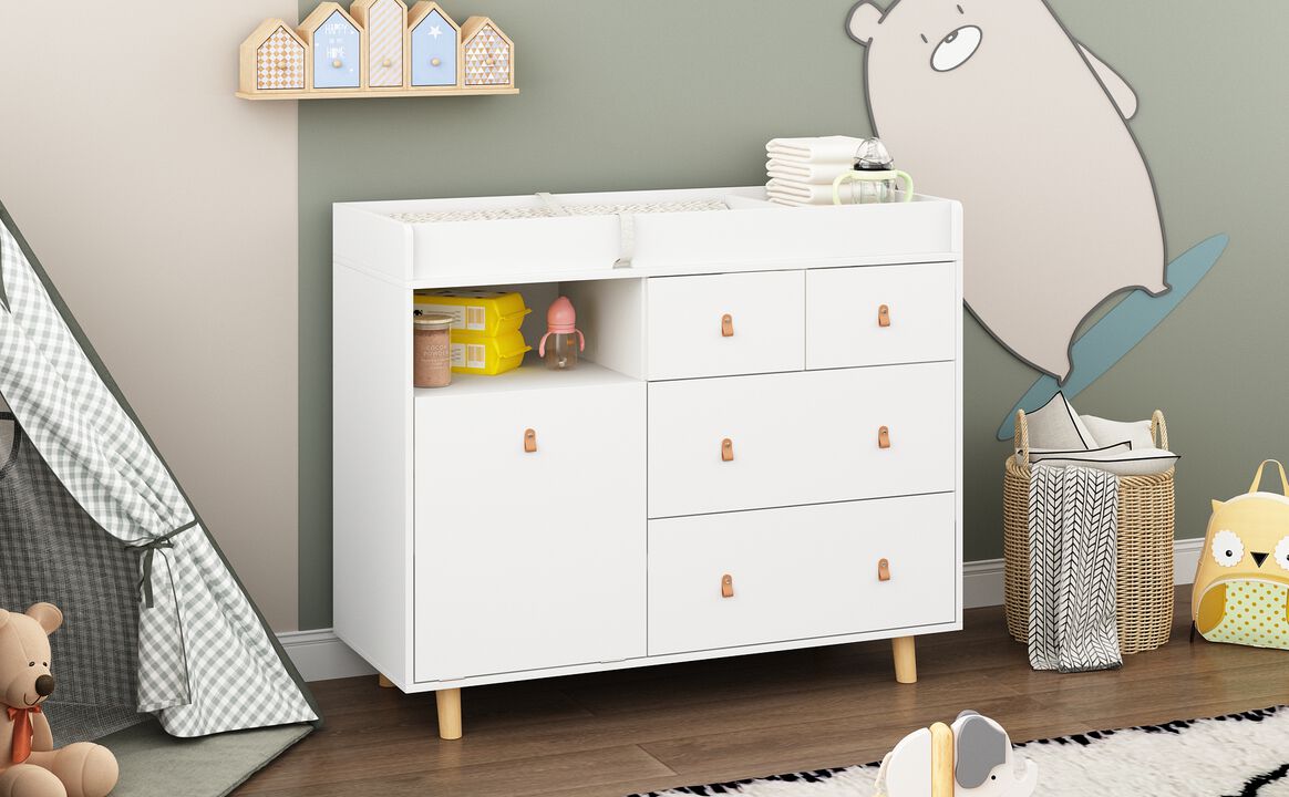 White 4-Drawer Kid Dresser Baby Changing Table Nursery Dresser 37 in. H x 45 in. W