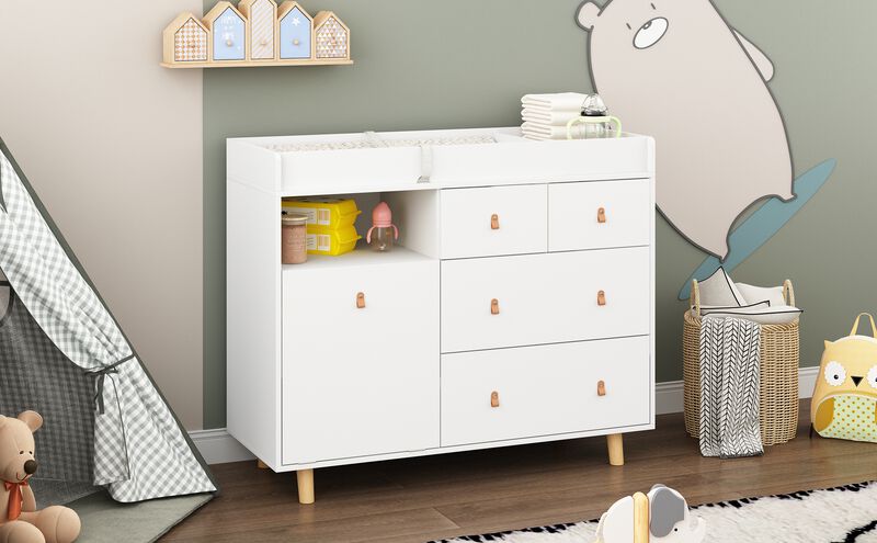 White 4-Drawer Kid Dresser Baby Changing Table Nursery Dresser 37 in. H x 45 in. W