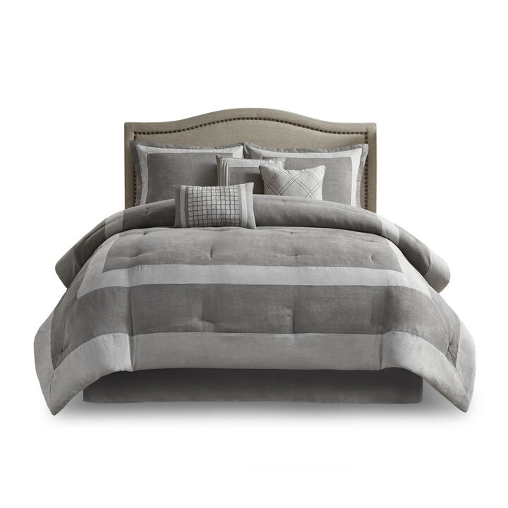 Gracie Mills Lacy Elegant Gray Microsuede 7-Piece Comforter Set