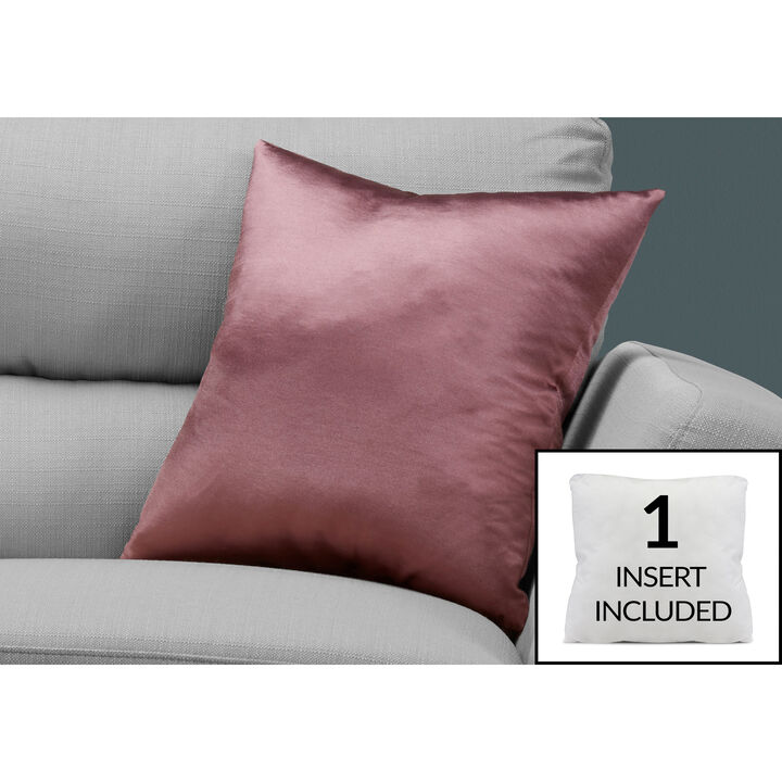 Monarch Specialties I 9338 Pillows, 18 X 18 Square, Insert Included, Decorative Throw, Accent, Sofa, Couch, Bedroom, Polyester, Hypoallergenic, Pink, Modern