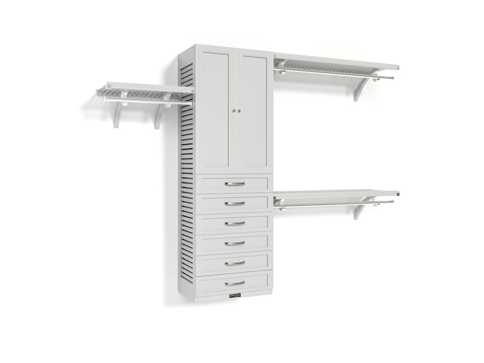 Solid Wood Walk-In Closet Organizer with 6 Shaker Style Drawers and Solid Wood Doors