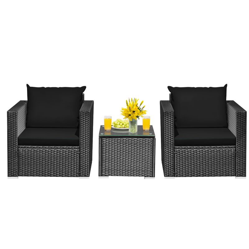 3 Pieces Patio Wicker Conversation Set�with Cushion