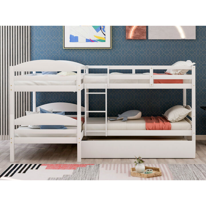 Twin L-Shaped Bunk Bed With Trundle