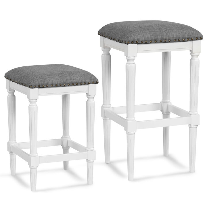 3 Heights Square Saddle Stool Set of 2 with Footrests and Padded Seats-Gray