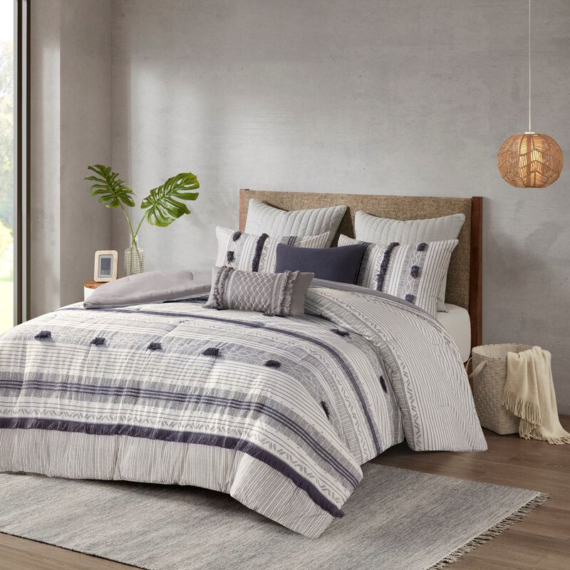 Gracie Mills Belinda Serene Stripe 3-Piece Cotton Comforter Set