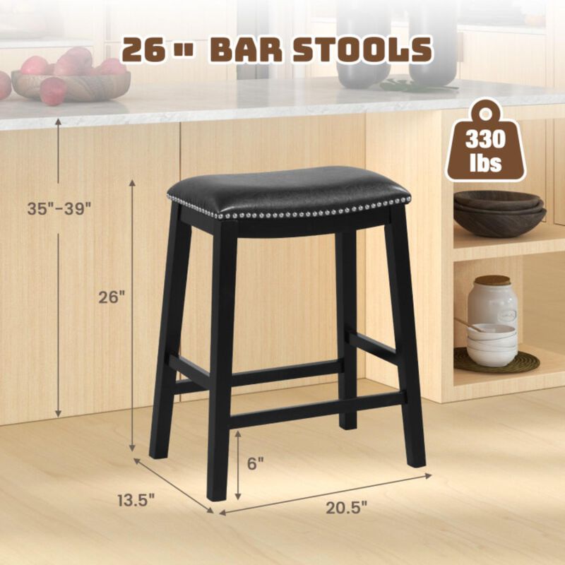 Hivvago 26 Inch Counter Height Bar Stool Set of 2 with Upholstered Seat