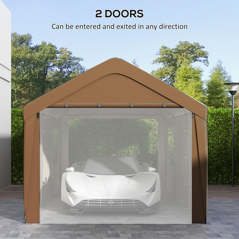 Outsunny Carport 10' x 20' Portable Garage, Heavy Duty Car Port Canopy with 2 Roll-up Doors & 4 Ventilated Windows for Car, Truck, Boat, Garden Tools, Tan
