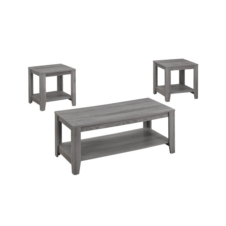 Monarch Specialties I 7991P Table Set, 3pcs Set, Coffee, End, Side, Accent, Living Room, Laminate, Grey, Transitional