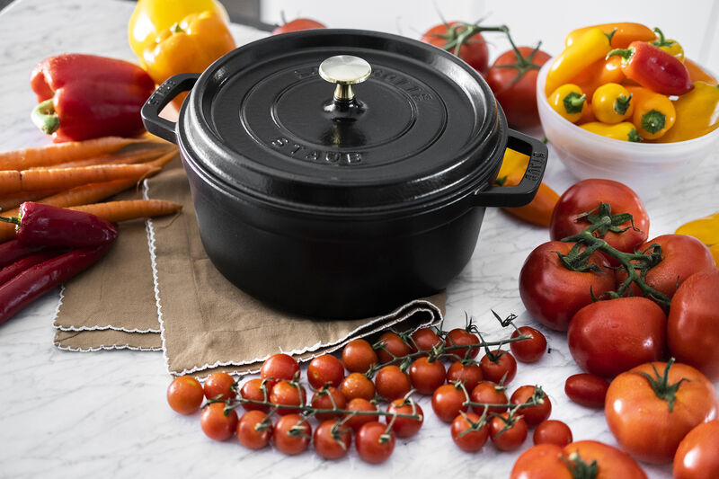 Staub Cast Iron Round Cocotte, Dutch Oven, 4-quart, serves 3-4, Made in France,  Matte Black