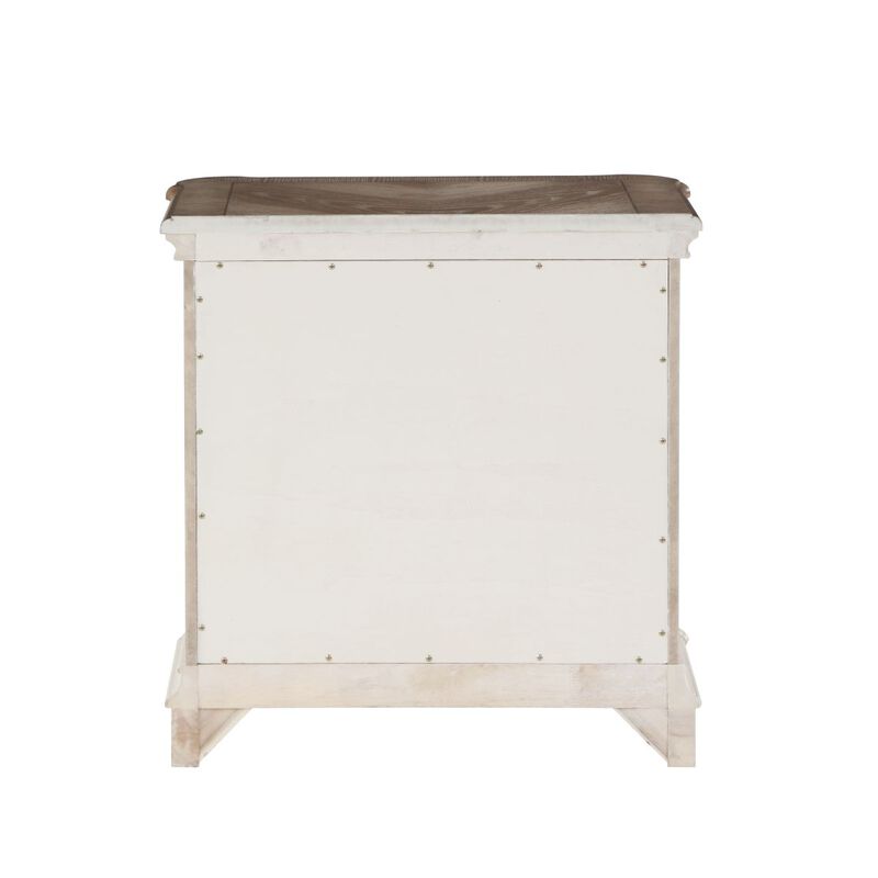 Florian Nightstand in Gray Fabric & Antique White Finish