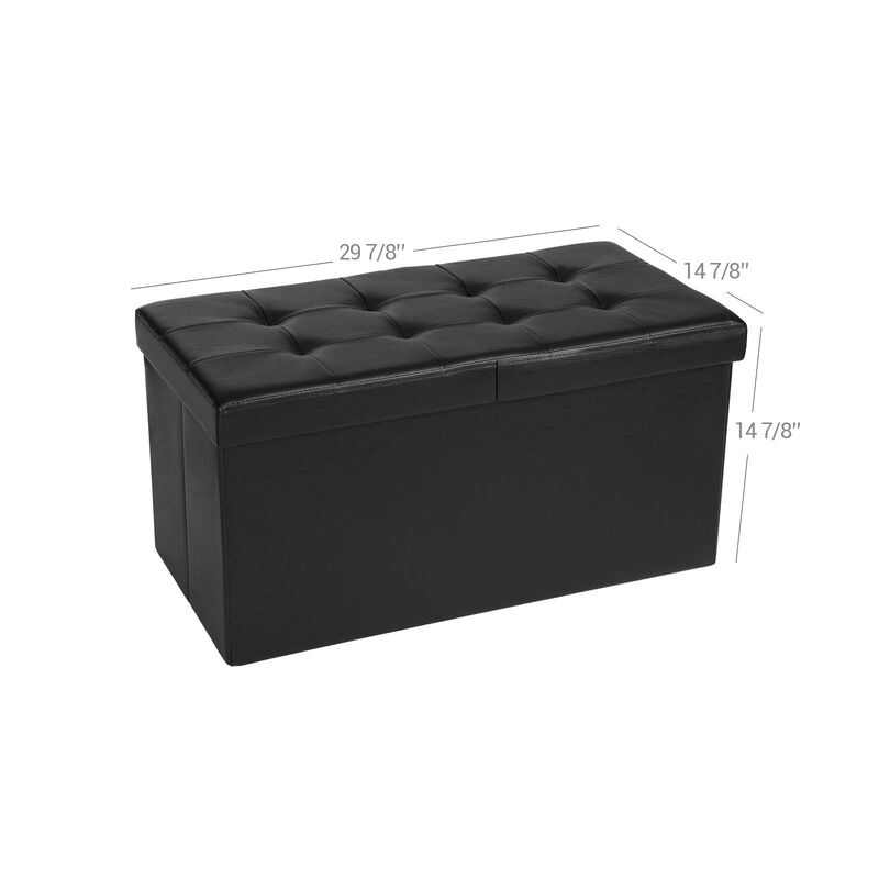 30-Inch Folding Storage Ottoman Bench with Flipping Lid - Faux Leather Storage Chest Footstool