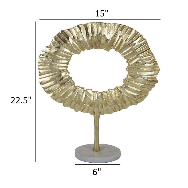 23 Inch Modern Tabletop Decorative Statue, Solid Ring Design, Gold Metal - Benzara