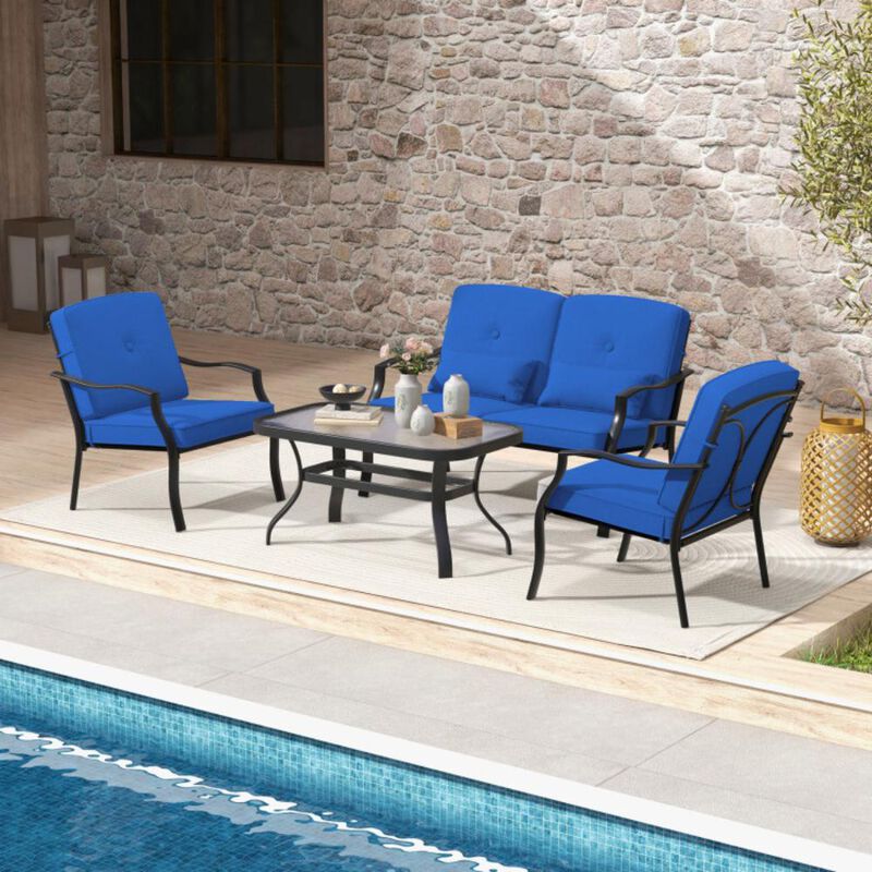 Hivvago 4 Pieces Outdoor Conversation Set with Seat Back Cushions and Waist Pillows