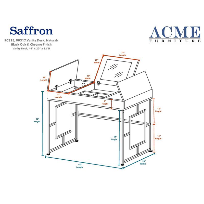 Saffron Vanity Desk in Natural & Chrome