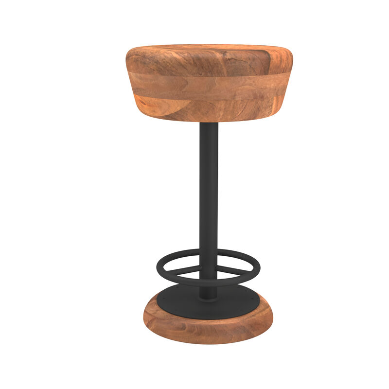 Rustic Charm Swivel Counter Bar Stool 24 Inch Handcrafted, Brown Mango Wood Round Seat, Black Iron Base with Footrest
