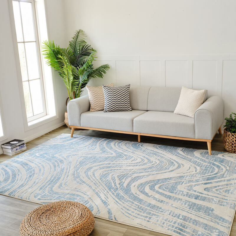 Nomad Abstract Coastal Blue Beige Indoor Area Rug