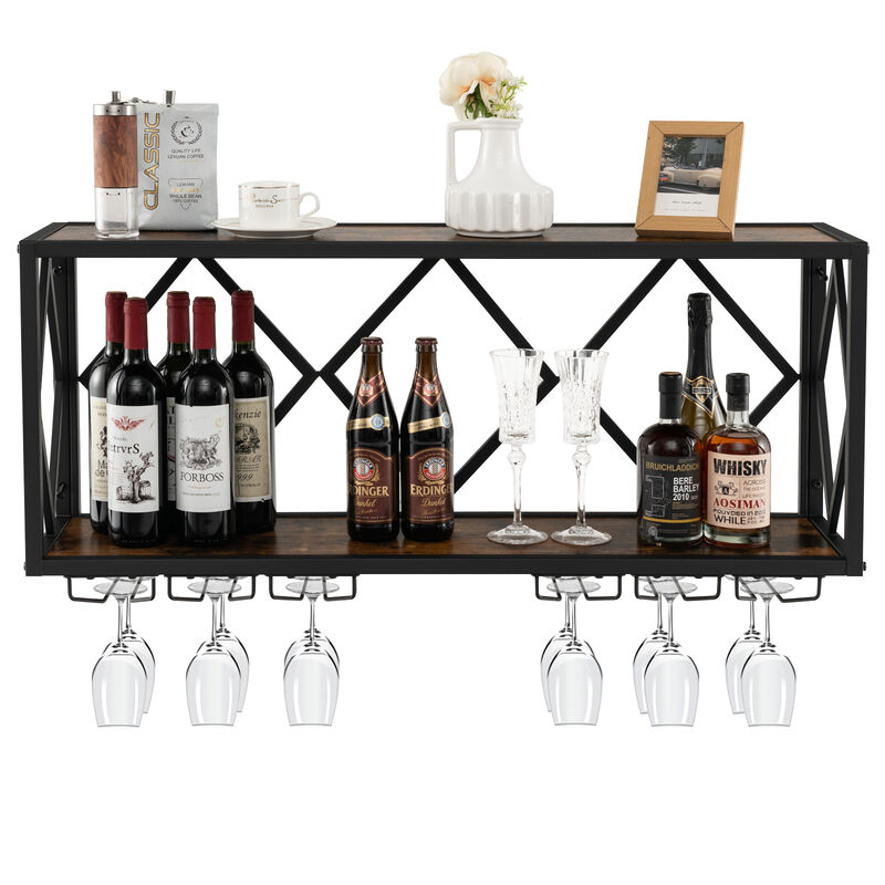 Wall Mounted Wine Rack for 39 Bottles and 12 Glasses