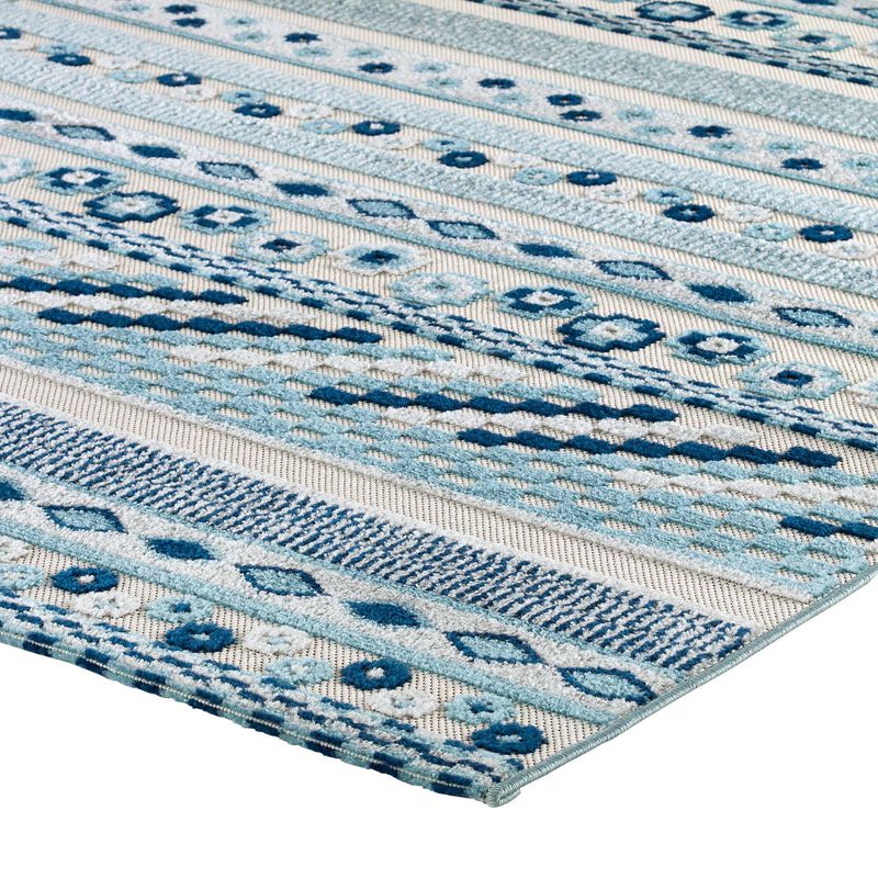 Reflect Cadhla Vintage Abstract Geometric Lattice 8x10 Indoor and Outdoor Area Rug - Ivory and Blue
