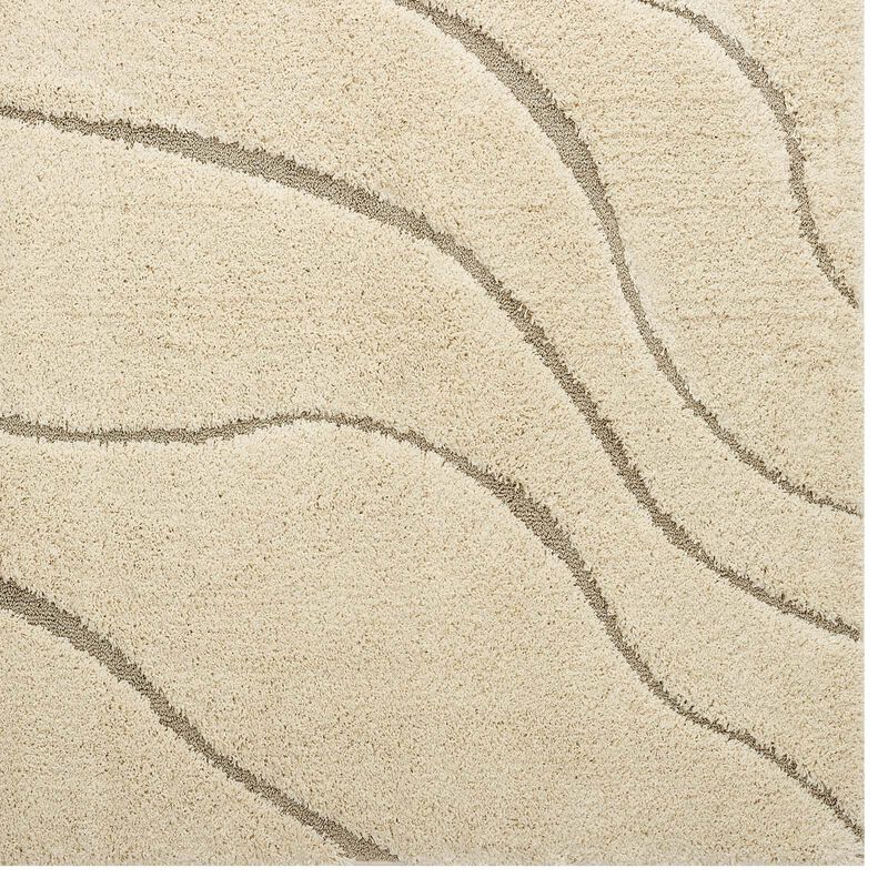 Jubilant Abound Abstract Swirl 5x8 Shag Area Rug - Creame and Beige