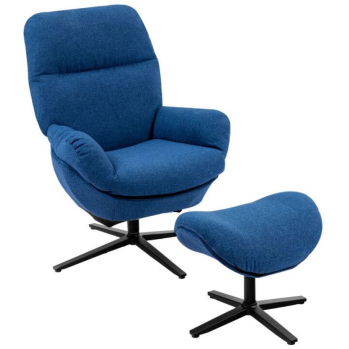 Upholstered Swivel Lounge Chair with Ottoman and Rocking Footstool