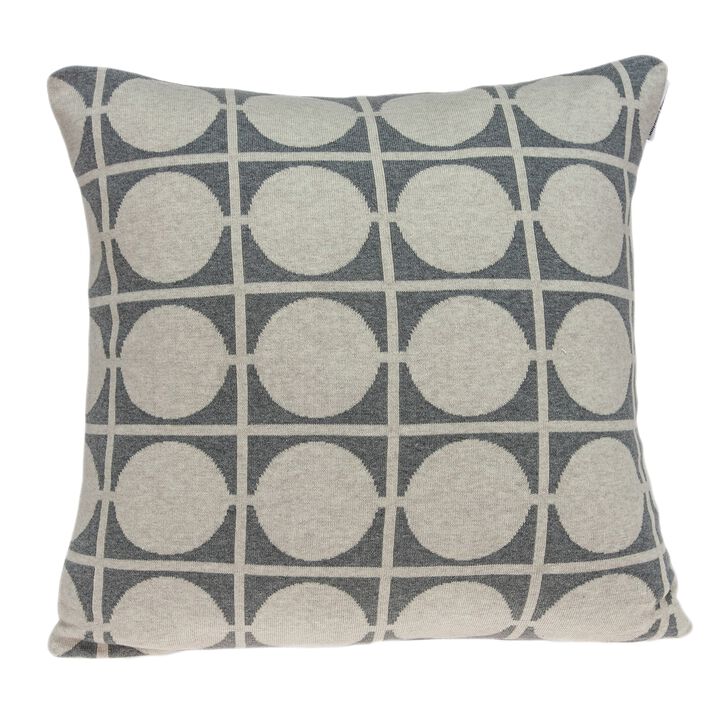 20" Tan and Gray Geometric Circles with Lines Knitted Square Throw Pillow