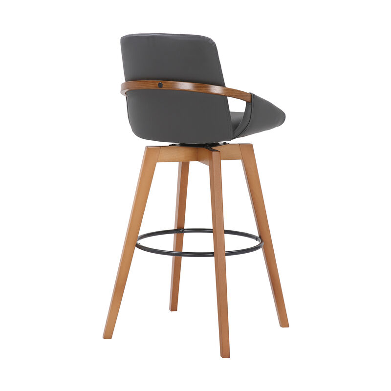 Baylor Gray Faux Leather and Black Wood Swivel Bar Stool